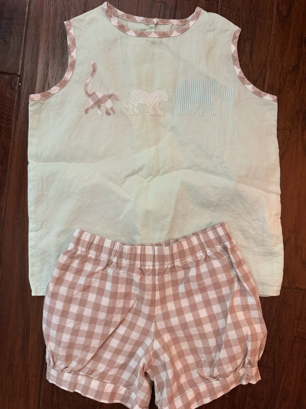 Mint and khaki check safari appliqué